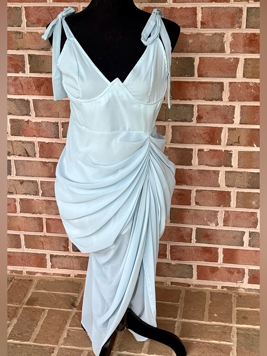 PrettyLittleThing Dresses & Skirts - NWT PrettyLittleThing Light Blue Underwire Draped Midi Dress US 10 Wedding Guest